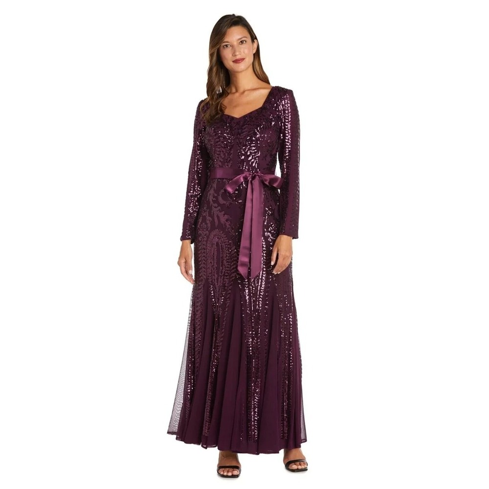 R&M Richards Woman Sequin Gown Burgundy 18W Long Sleeve NWT‎ Formal Gala Wedding